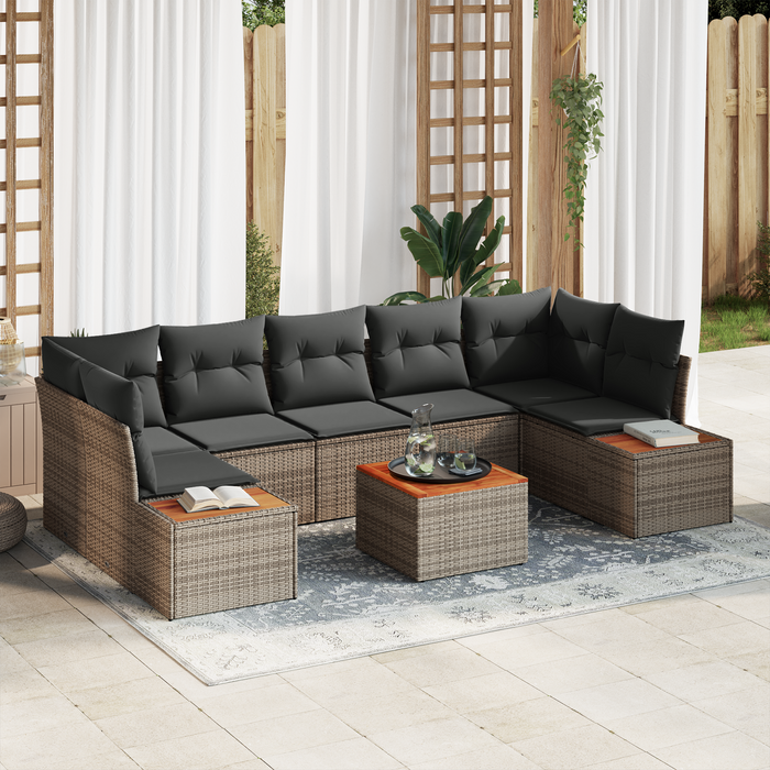 Set de canapea de grădină vidaXL cu 8 piese, cu perne, gri, rattan, acacia - WALTI WALTI