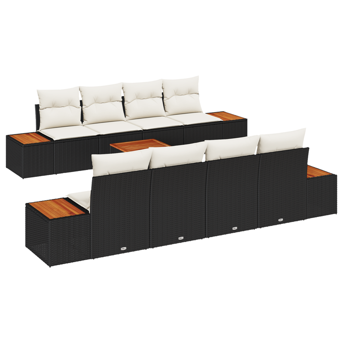Set de Canapea de Grădină vidaXL cu Perne 9 Piese Negru Ratan Poli Acacia - WALTI WALTI