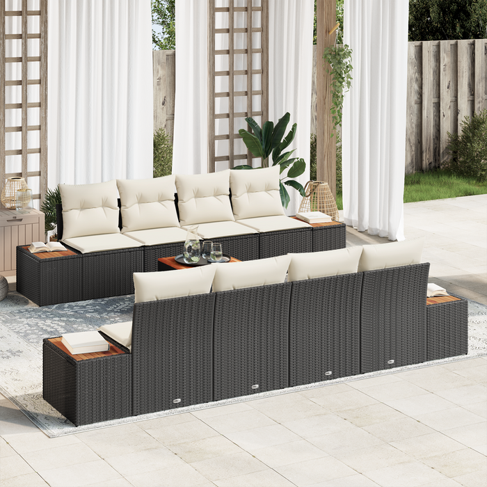 Set de Canapea de Grădină vidaXL cu Perne 9 Piese Negru Ratan Poli Acacia - WALTI WALTI