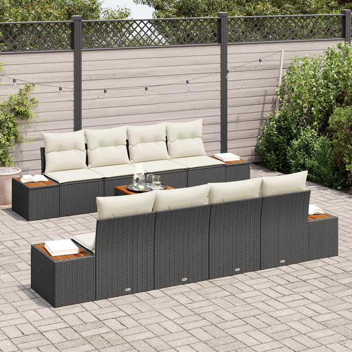 Set de Canapea de Grădină vidaXL cu Perne 9 Piese Negru Ratan Poli Acacia - WALTI WALTI