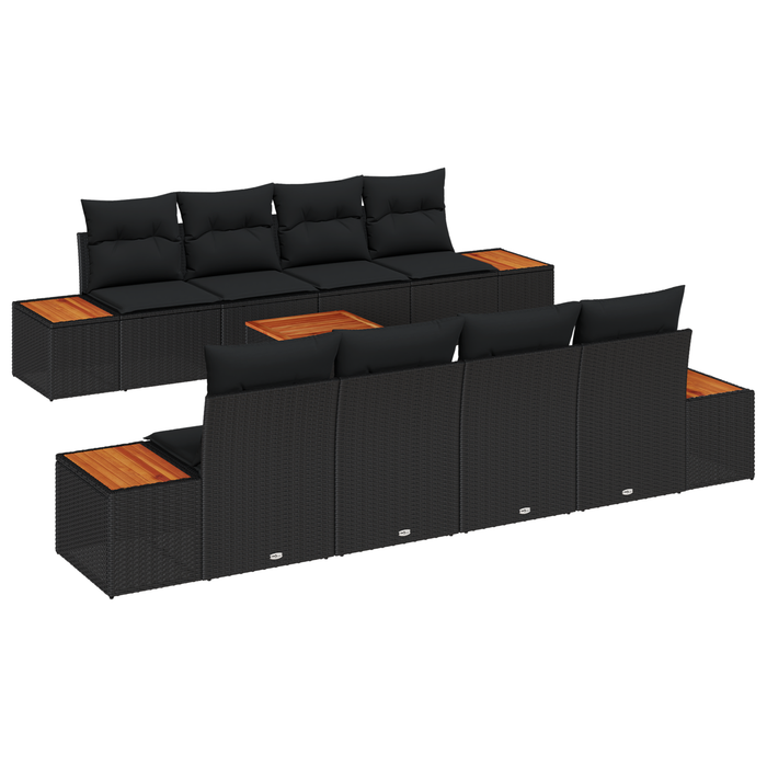 Set canapea grădină 9 piese cu perne Negru Ratan Poliester Lemn acacia - WALTI WALTI