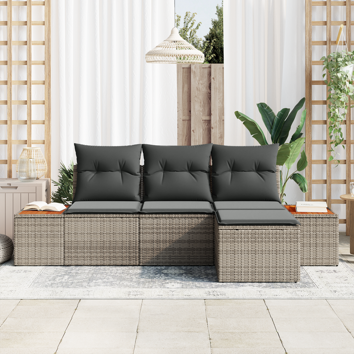 Set 4 Piese Canapele Grădină cu Perne Gri din Ratan Polimeric Acacia - WALTI WALTI