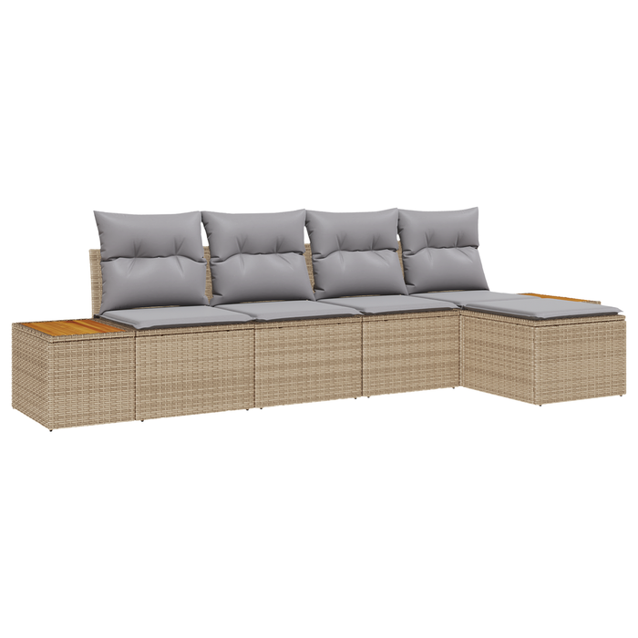 Set de canapea de grădină vidaXL cu 5 piese, perne bej, ratan polimer acacia - WALTI WALTI