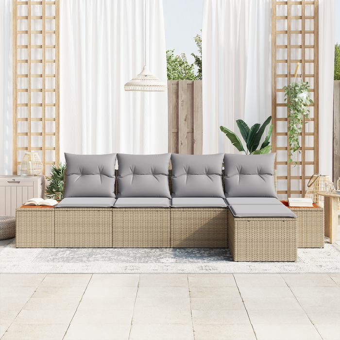 Set de canapea de grădină vidaXL cu 5 piese, perne bej, ratan polimer acacia - WALTI WALTI