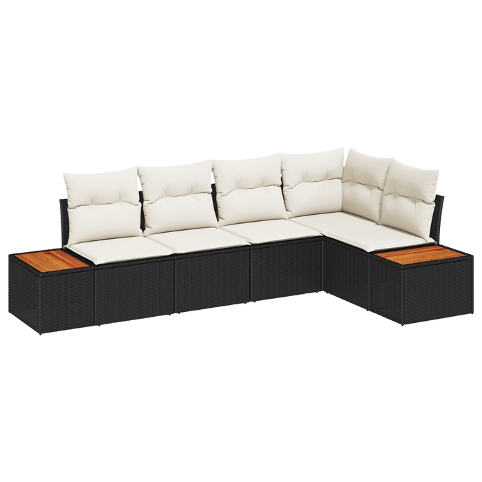 Set canapea grădină vidaXL 5 piese cu perne - Rattan negru și acacia - WALTI WALTI
