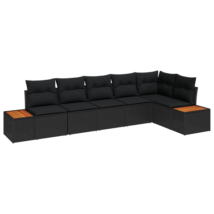 Set 6 Piese Canapea pentru Grădină cu Perne Negru Poliratan Acacia - WALTI WALTI
