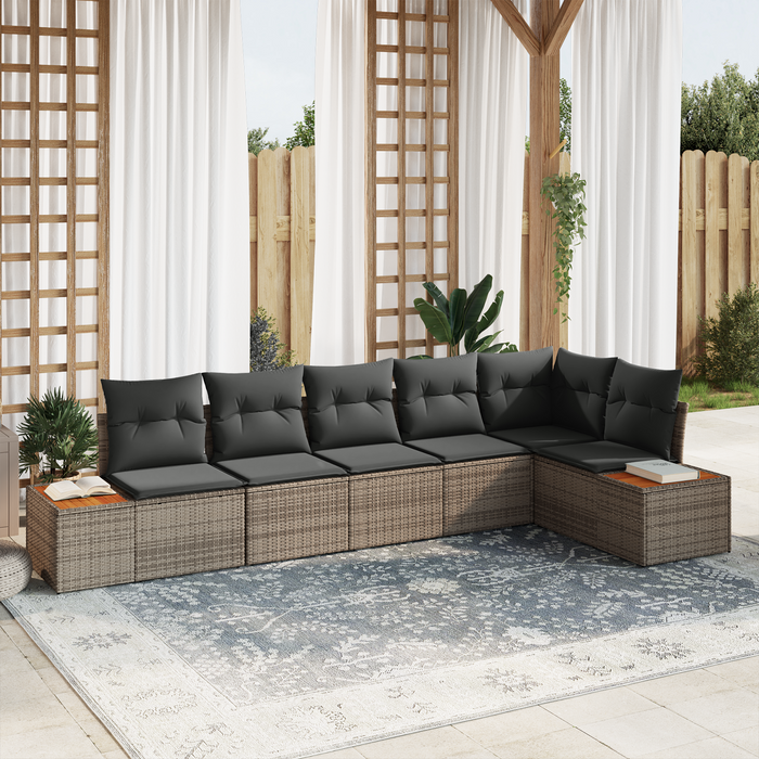 Set canapea de grădină vidaXL cu 6 piese și perne din ratan gri acacia - WALTI WALTI