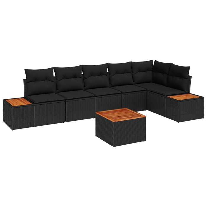 Set Canapea Grădină vidaXL cu Perne Negru Rattan Polimer Acacia - WALTI WALTI