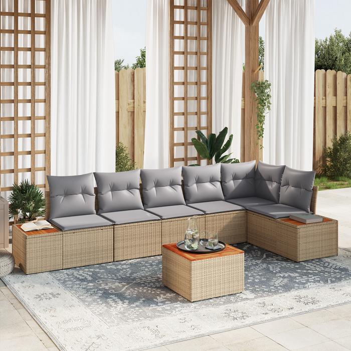 Set de canapea pentru grădină vidaXL 7 piese cu perne Bej Poli Ratan Acacia - WALTI WALTI
