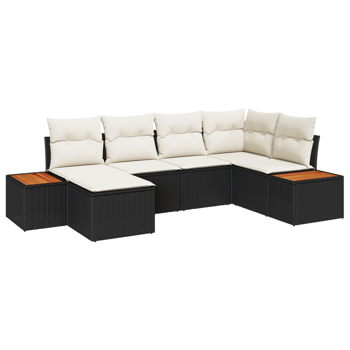 Set de canapea de grădină vidaXL cu 6 piese și perne, ratan negru și acacia - WALTI WALTI