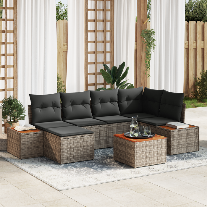 Set Canapea vidaxl 7 Piese Perne Gri Poliratan Acacia - WALTI WALTI