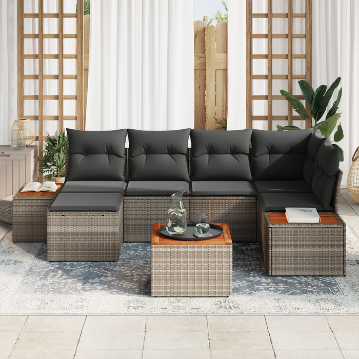 Set Canapea vidaxl 7 Piese Perne Gri Poliratan Acacia - WALTI WALTI
