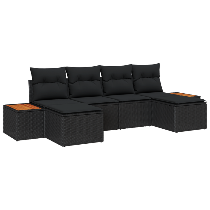 Set de canapea de grădină vidaXL cu 6 piese și perne, Negru, Ratan sintetic, Acacia - WALTI WALTI