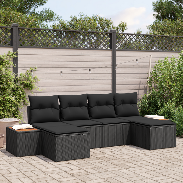 Set de canapea de grădină vidaXL cu 6 piese și perne, Negru, Ratan sintetic, Acacia - WALTI WALTI