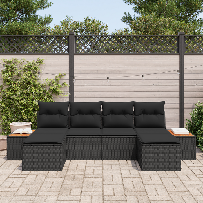 Set de canapea de grădină vidaXL cu 6 piese și perne, Negru, Ratan sintetic, Acacia - WALTI WALTI