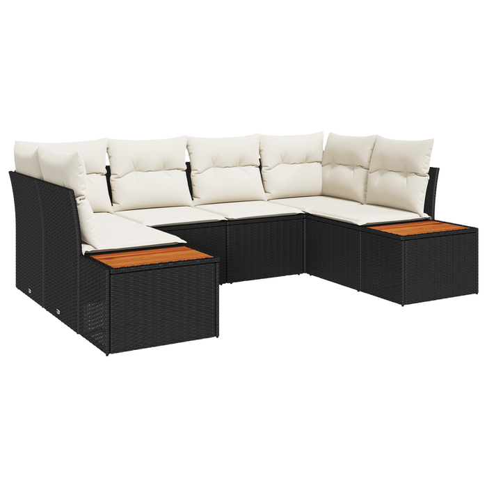 Set de Canapea Grădină vidaXL de 6 Piese cu Perne Negru Poliratan Acacia - WALTI WALTI