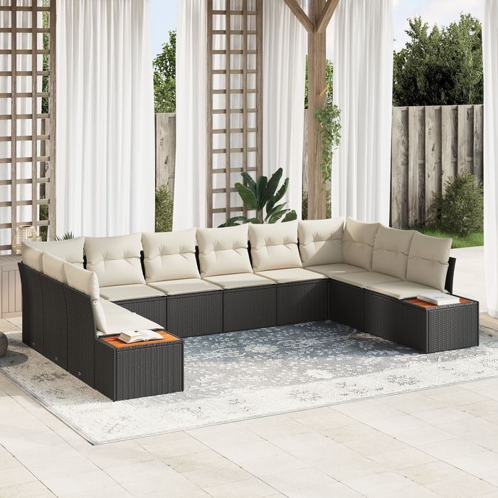 Set canapea grădină 10 piese perne Negru Ratan Poli Acacia - WALTI WALTI