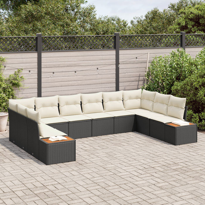Set canapea grădină 10 piese perne Negru Ratan Poli Acacia - WALTI WALTI