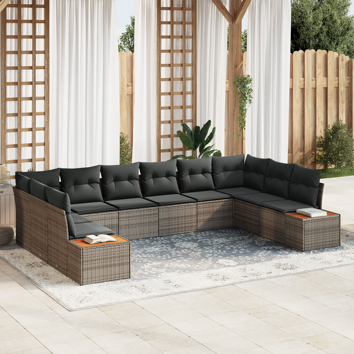 Set Canapea Grădină vidaXL 10 Piese cu Perne Gri Ratan Poli Acacia - WALTI WALTI