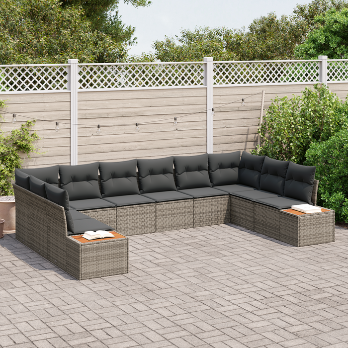 Set Canapea Grădină vidaXL 10 Piese cu Perne Gri Ratan Poli Acacia - WALTI WALTI