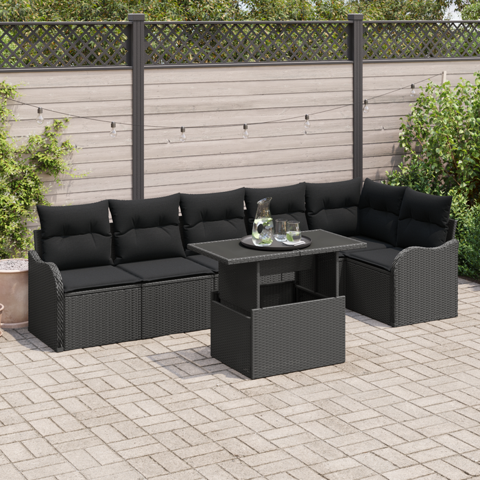 Set de Canapele pentru Grădină vidaXL cu 7 Piese cu Perne Negru Ratan Poli - WALTI WALTI