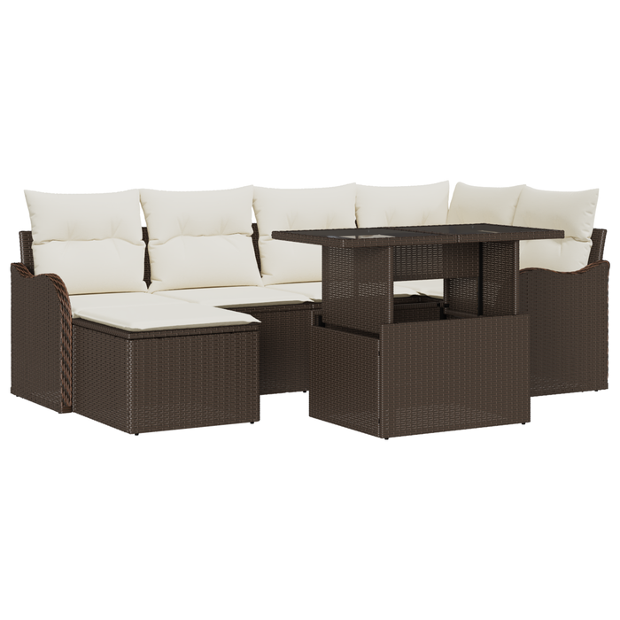 Set Canapea Grădină vidaXL cu 7 Piese și Perne Ratan Polimer Maro - WALTI WALTI