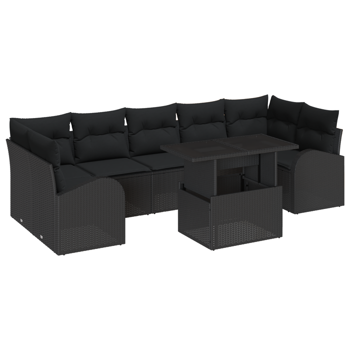 Set de Sofa de Grădină vidaXL cu 8 Piese și Perne Negre din Poliratan - WALTI WALTI