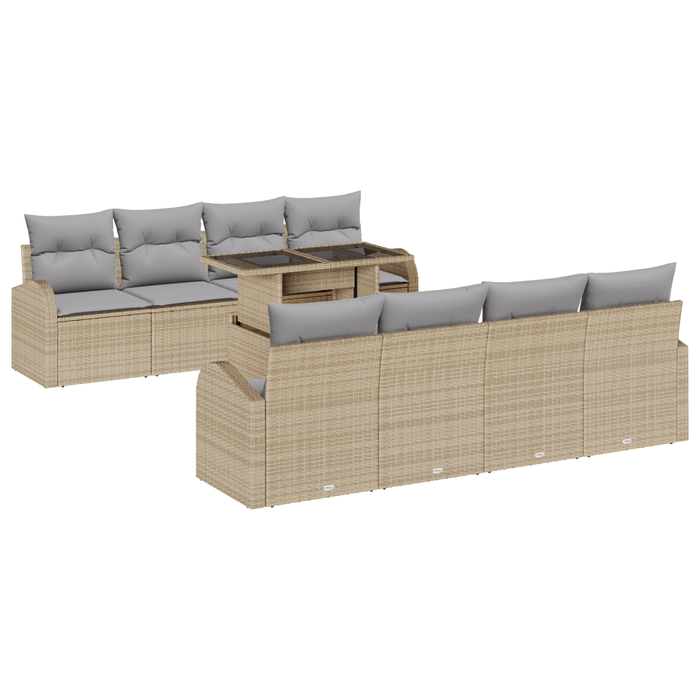Set de Canapea de Grădină vidaXL 9 Piese cu Perne Bej din Poliratan - WALTI WALTI