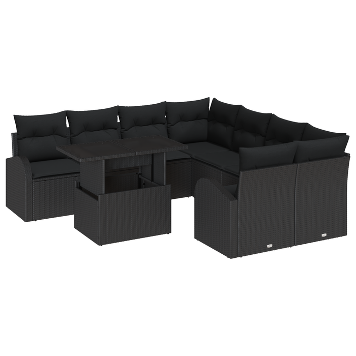 Set de Canapea de Grădină vidaXL cu 9 Piese cu Pernuțe din Ratan Poli Negru - WALTI WALTI