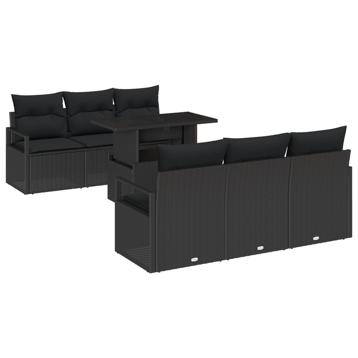 Set de 7 Piese pentru Grădină cu Pernuțe Ratan Poli Negru vidaXL - WALTI WALTI