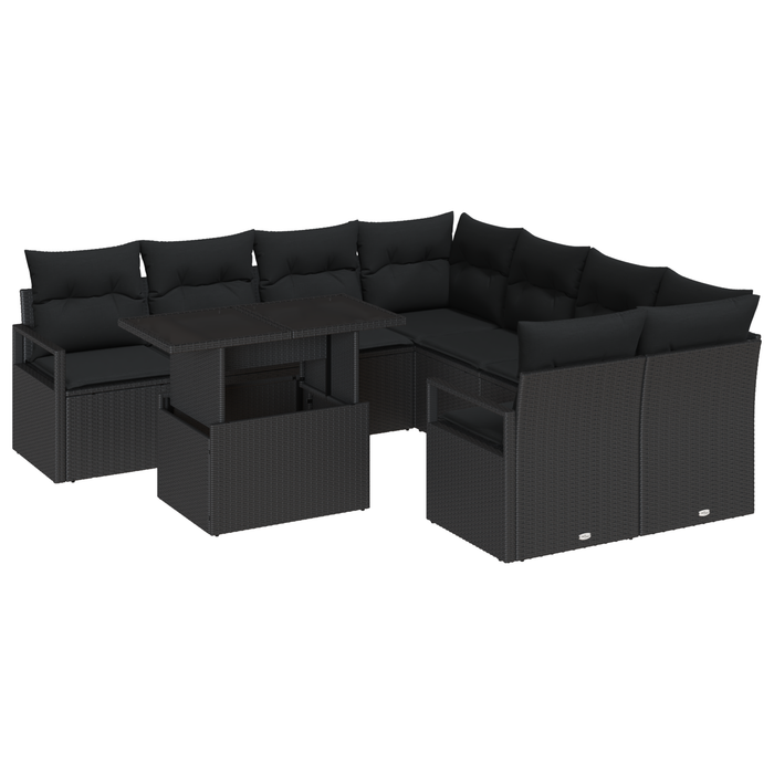 Set de Canapea pentru Grădină vidaXL cu 9 Piese cu Perne Ratan Poly Negru - WALTI WALTI