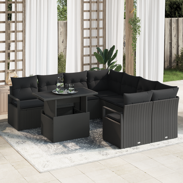Set de Canapea pentru Grădină vidaXL cu 9 Piese cu Perne Ratan Poly Negru - WALTI WALTI