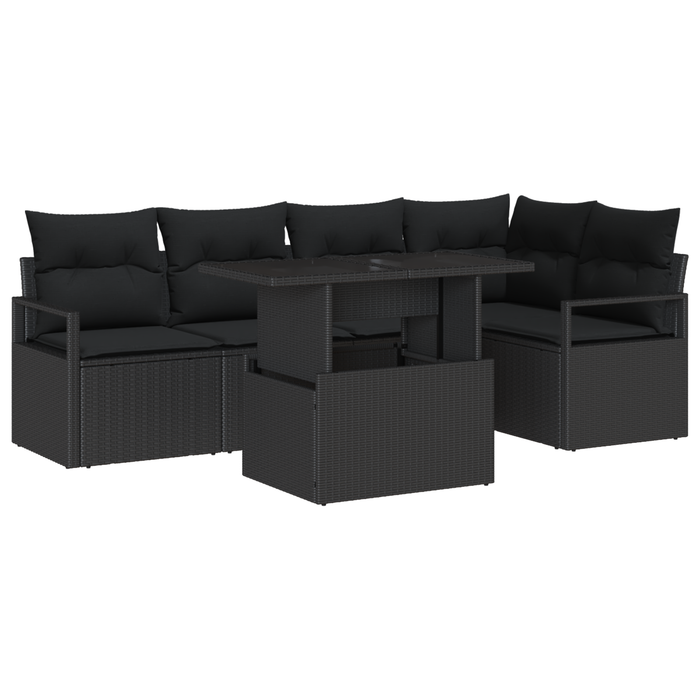 Set Sofa Grădină vidaXL de 6 Piese cu Perne Ratan Polietilenic Negru - WALTI WALTI