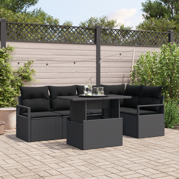 Set Sofa Grădină vidaXL de 6 Piese cu Perne Ratan Polietilenic Negru - WALTI WALTI