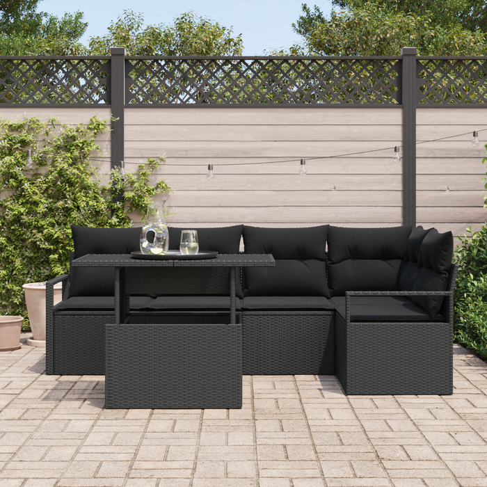Set Sofa Grădină vidaXL de 6 Piese cu Perne Ratan Polietilenic Negru - WALTI WALTI