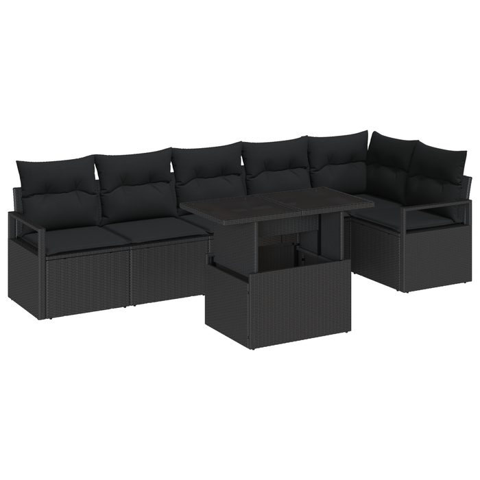 Set de canapea pentru grădină vidaXL cu 7 piese și perne Ratan Negru - WALTI WALTI