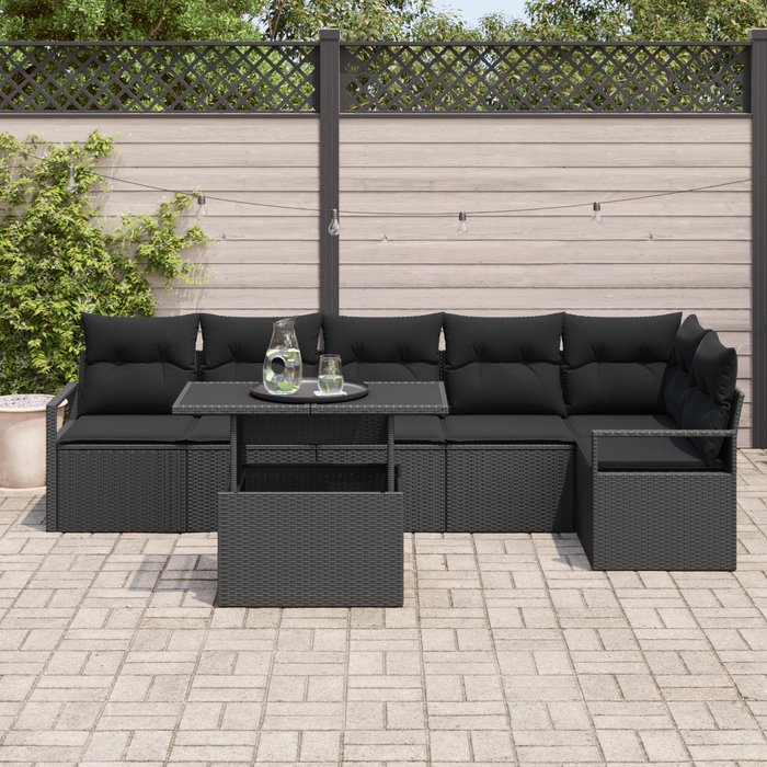 Set de canapea pentru grădină vidaXL cu 7 piese și perne Ratan Negru - WALTI WALTI