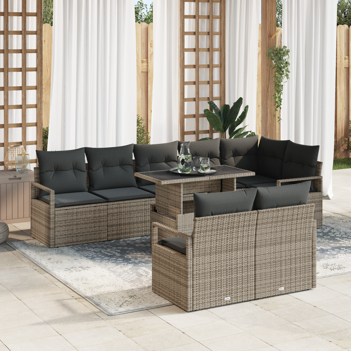 Set de Sofa de Grădină cu 9 Piese cu Perne Gri Ratan Polimer - WALTI WALTI