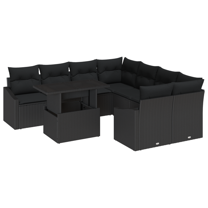 Set de canapea de grădină 9 piese cu perne Negru Ratan Poly - WALTI WALTI