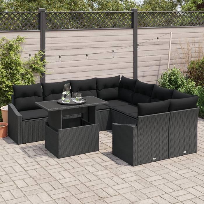 Set de canapea de grădină 9 piese cu perne Negru Ratan Poly - WALTI WALTI