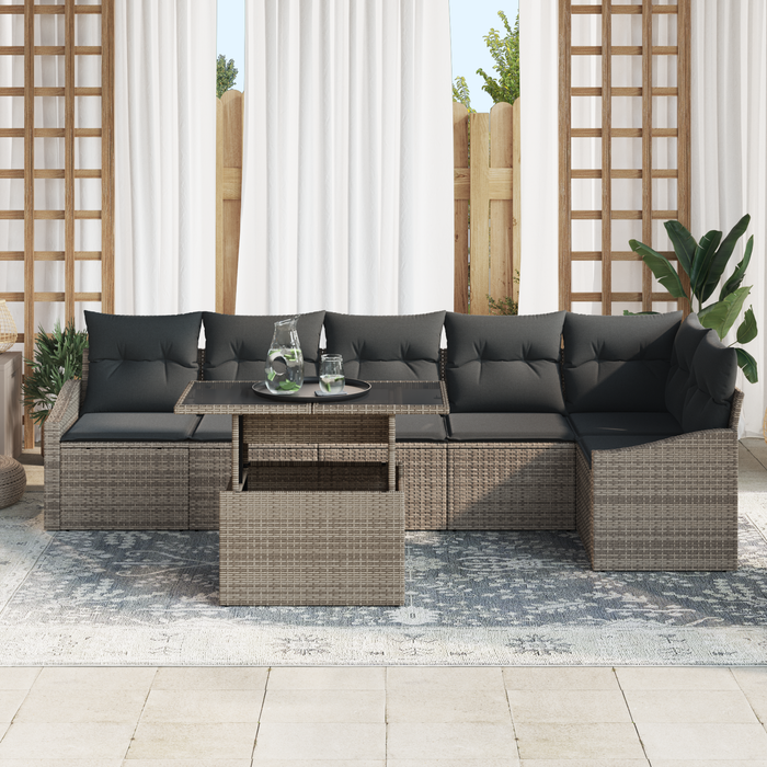 Set de Sofa pentru Grădină cu 7 Piese și Perne Gri din Ratan Poli - WALTI WALTI