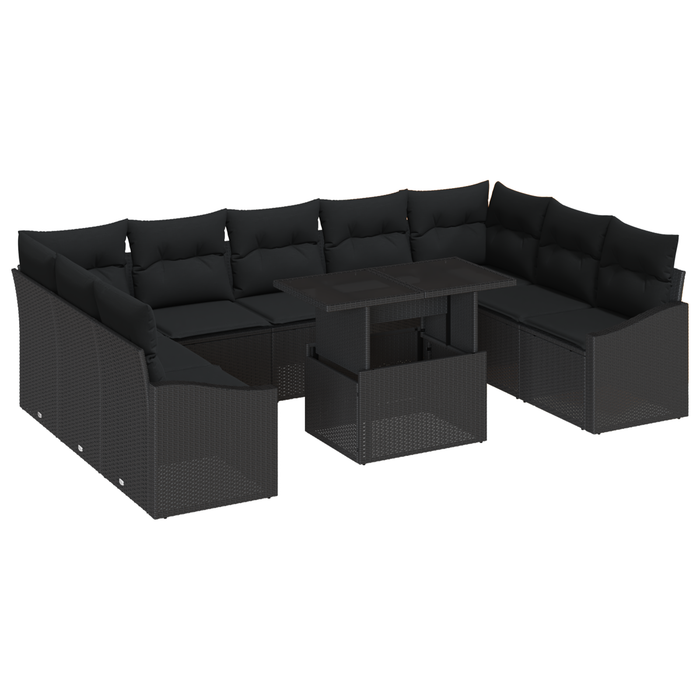 Set de canapea pentru grădină , 10 piese, cu perne, negru, poliratan - WALTI WALTI