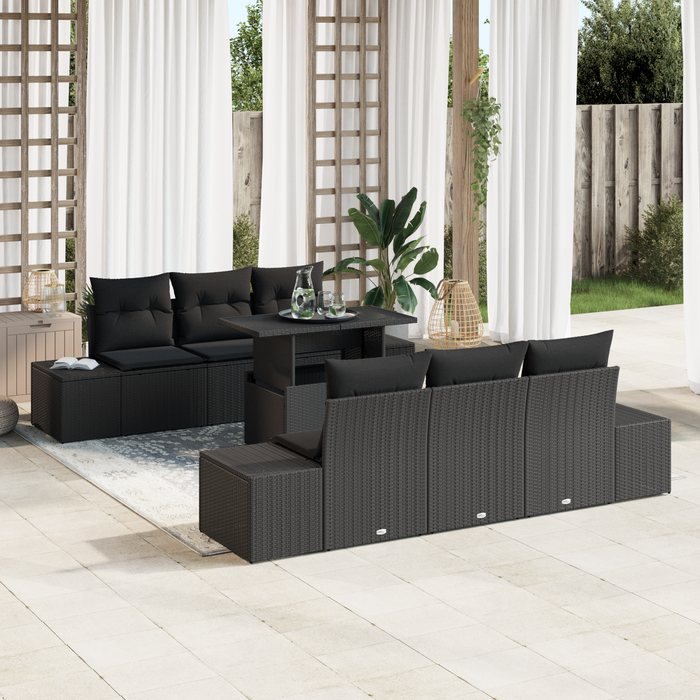 Set de canapele pentru grădină cu perne, rattan poli negru, 7 piese - WALTI WALTI