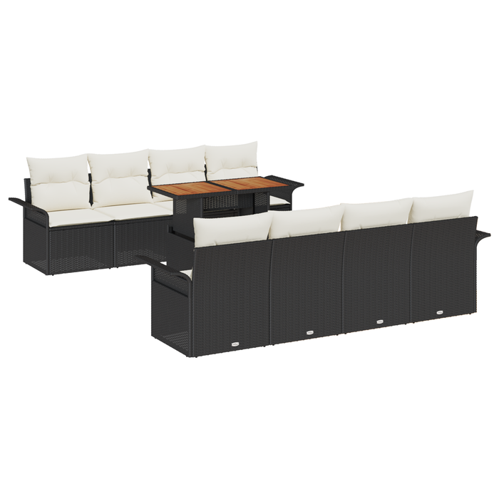 Set de Sofa de Grădină vidaXL cu 9 piese și Perne Negru Ratan Poli - WALTI WALTI