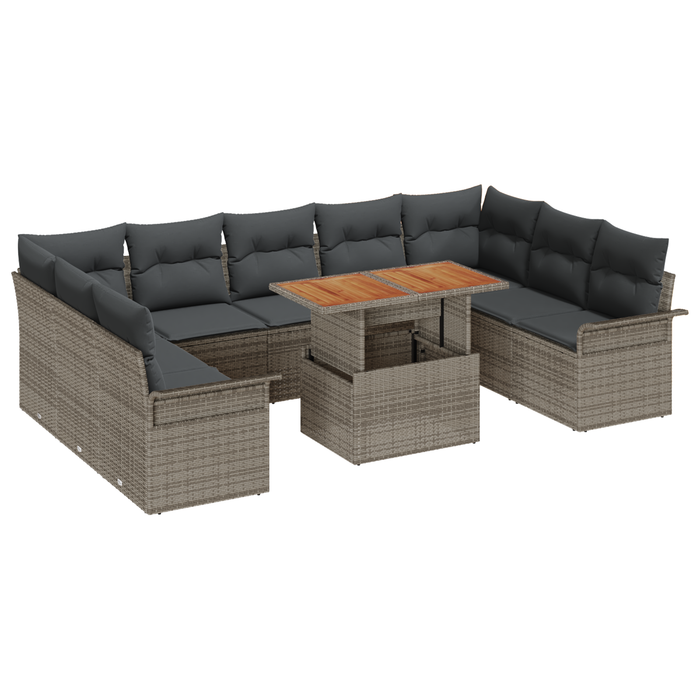 Set de sofa de grădină vidaXL cu 10 piese și perne Gri Poliratan - WALTI WALTI