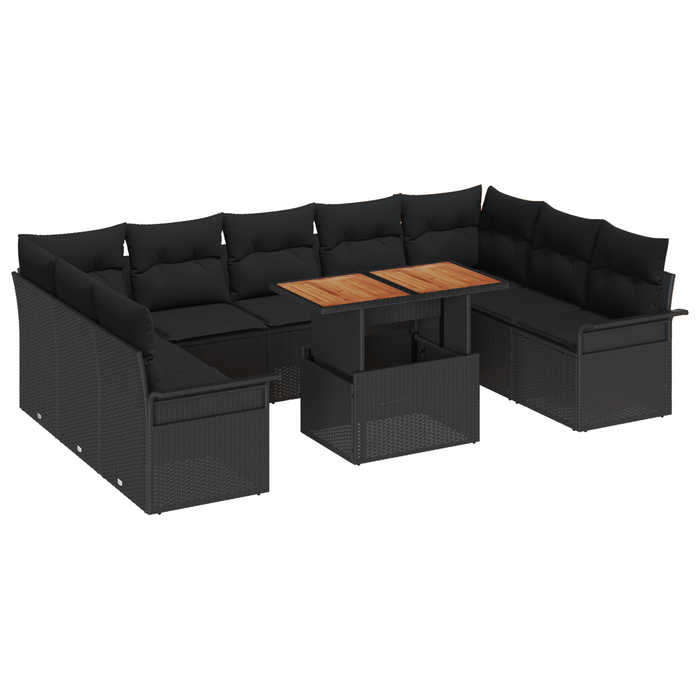 Set Canapea Grădină vidaXL 10 Piese cu Perne Rattan Polimerizat Negru - WALTI WALTI