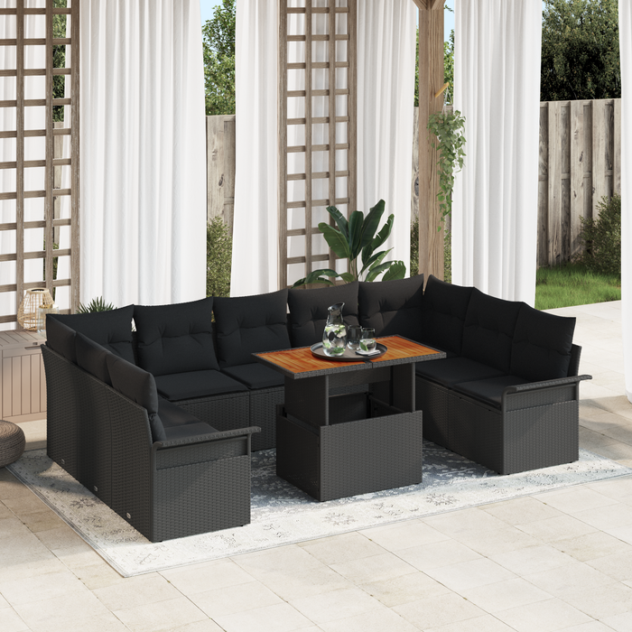 Set Canapea Grădină vidaXL 10 Piese cu Perne Rattan Polimerizat Negru - WALTI WALTI