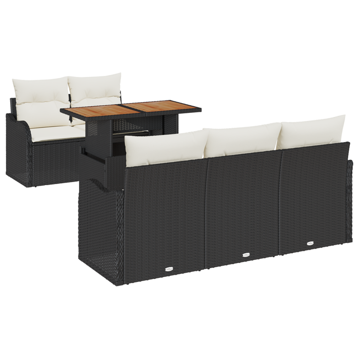 Set de Sofa pentru Grădină vidaXL de 6 piese cu perne, Negru Ratan Poly - WALTI WALTI