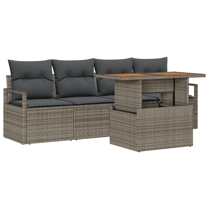 Set canapea grădină vidaXL cu 5 piese și perne din ratan gri - WALTI WALTI