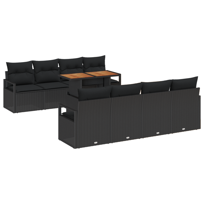 Set de Sofa Grădină vidaXL 9 Piese cu Perne Negru Poliratan - WALTI WALTI